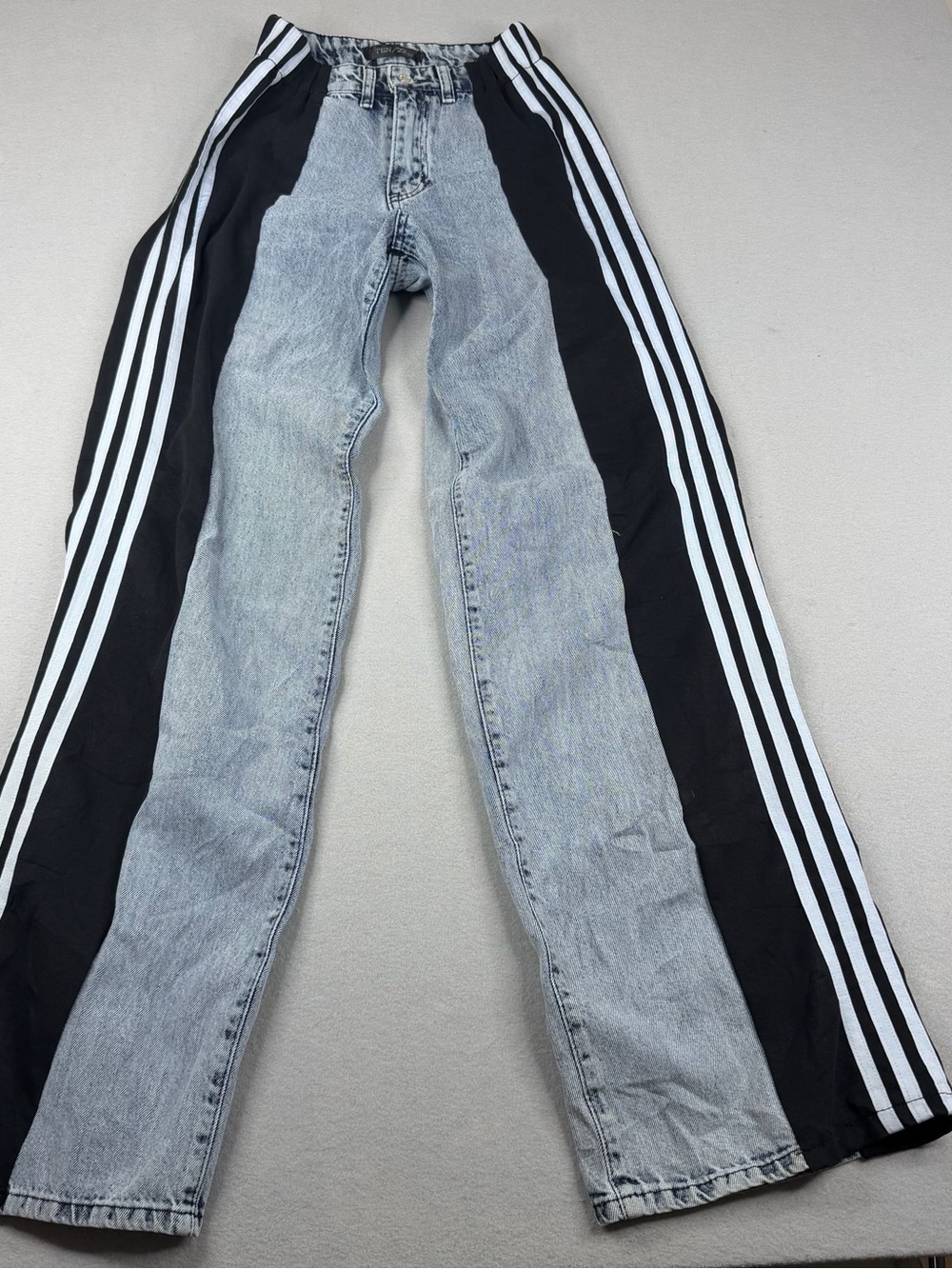TEN/22 Split Denim Track Pants XS Y2K Wide Leg Contrast Stripe Jeans